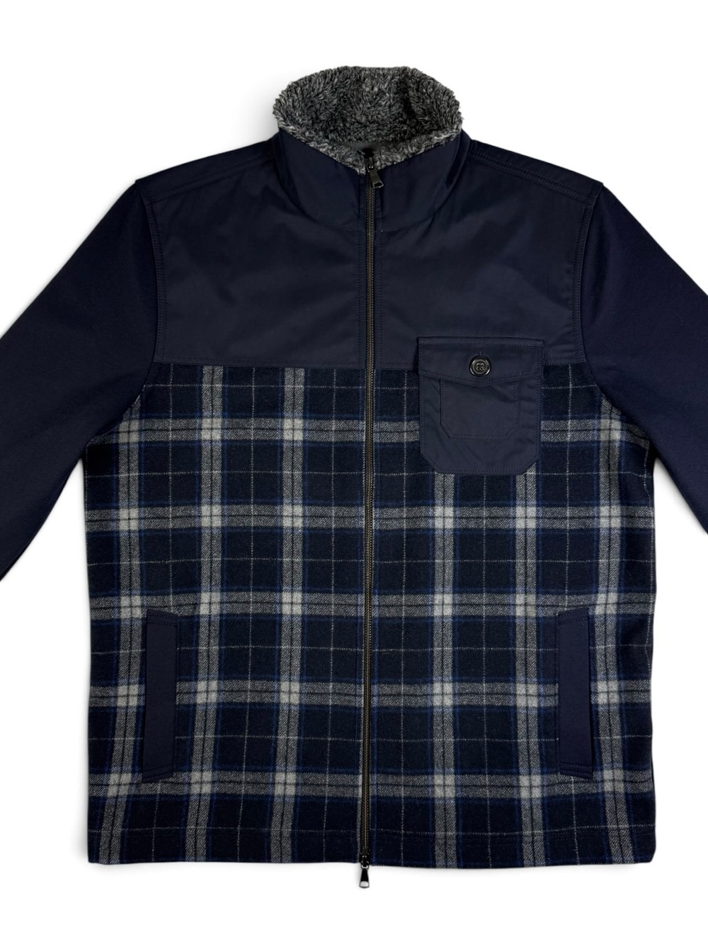 Banana Republic Mixed Media Wool Plaid Jacket Navy Men’s Large